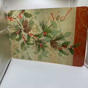 Vintage Placemats Noel Holly Christmas Cork back Pine Cones Holiday